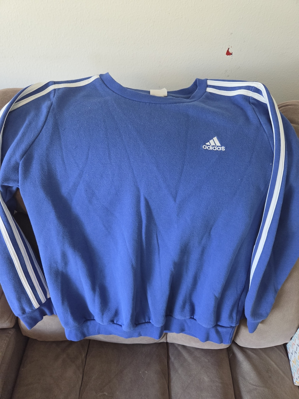 adidas Blue Crewneck Sweatshirt with White Shoulder Stripes